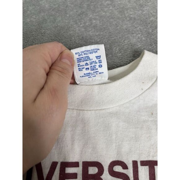 Vintage 80s University Sports Short Sleeve T Shirt Men's Size Small White - Picture 8 of 12